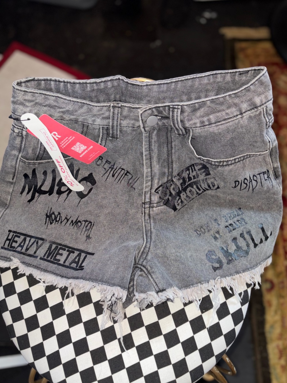 MLB Gray Distressed Graphic Denim Shorts